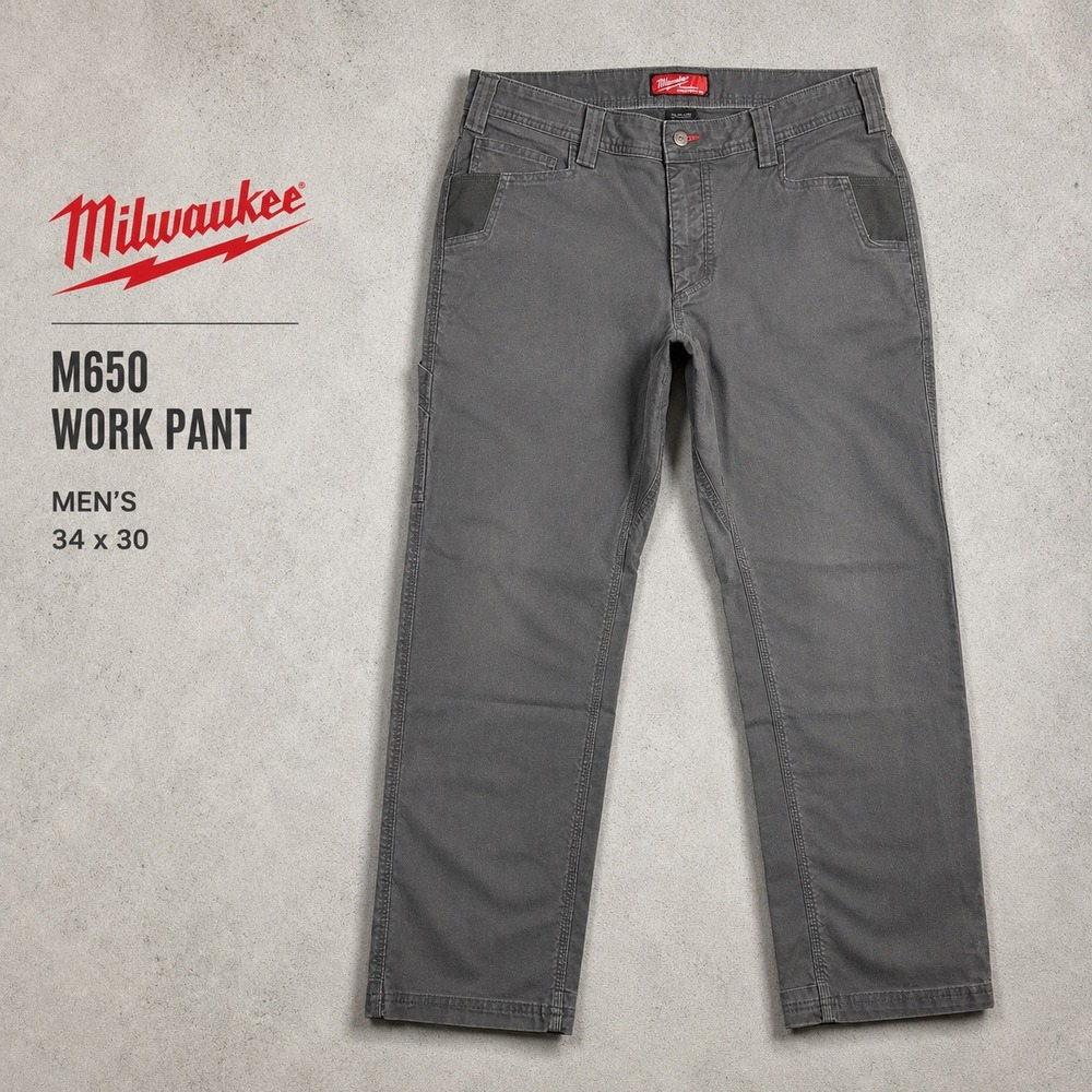 Milwaukee M650 Work Pant Mens 34x30 Gray Utility Carpenter Canvas Trousers